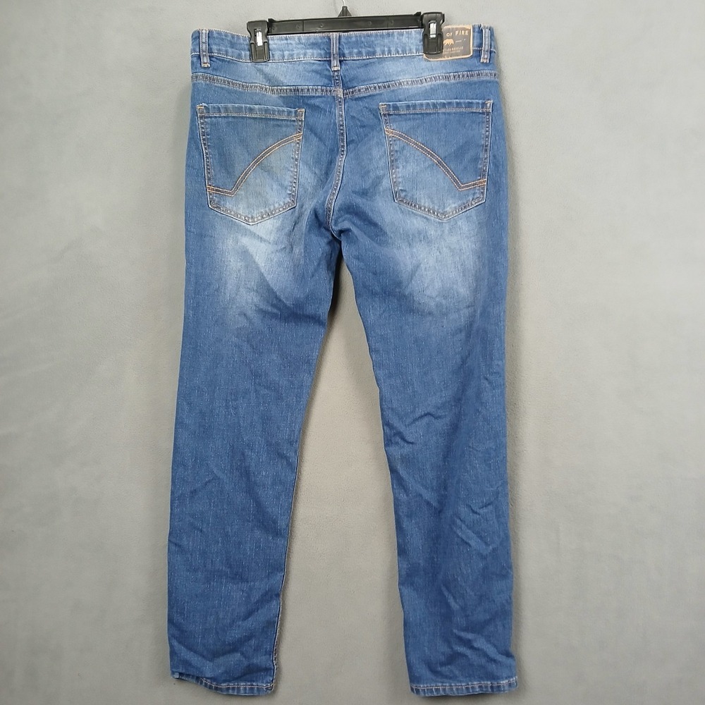 Ring Of Fire Jeans Mens 34x30 Blue Denim Cotton Slim Fit Mid Rise Straight Leg - Picture 2 of 13